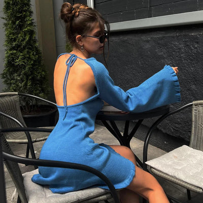 Trumpet Long Sleeved Solid Color Short Skirt