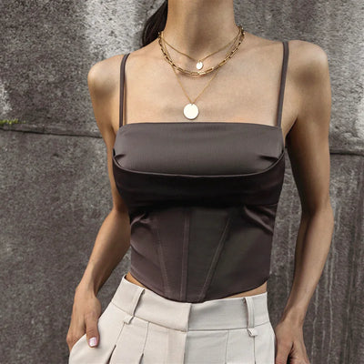 Striped Straps Backless Slim Fit Sleeveless Vest