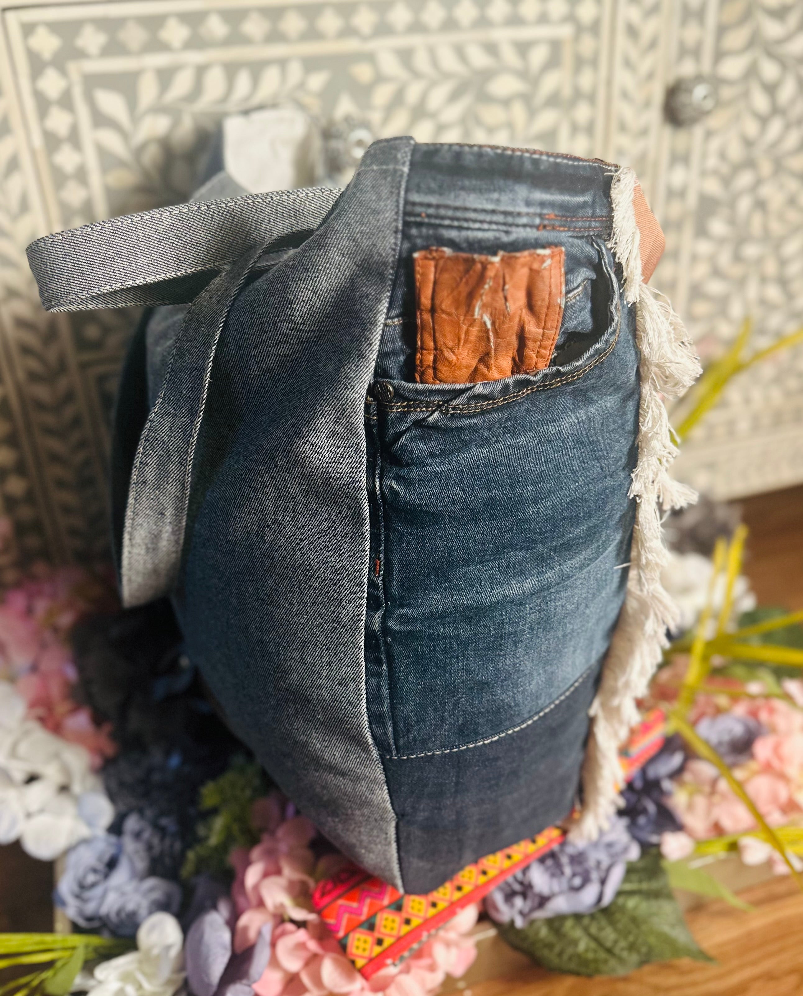 Bali Treasures Denim handbag women flower design