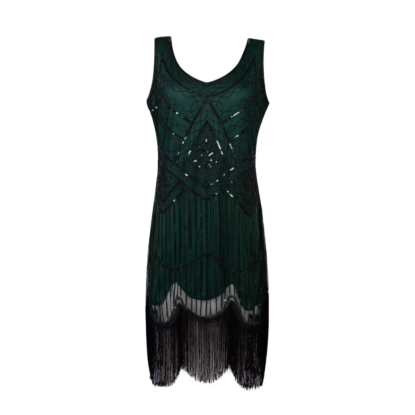Vintage Sequined Gown Skirt Beaded Fringed Dress