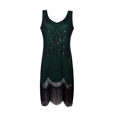Vintage Sequined Gown Skirt Beaded Fringed Dress