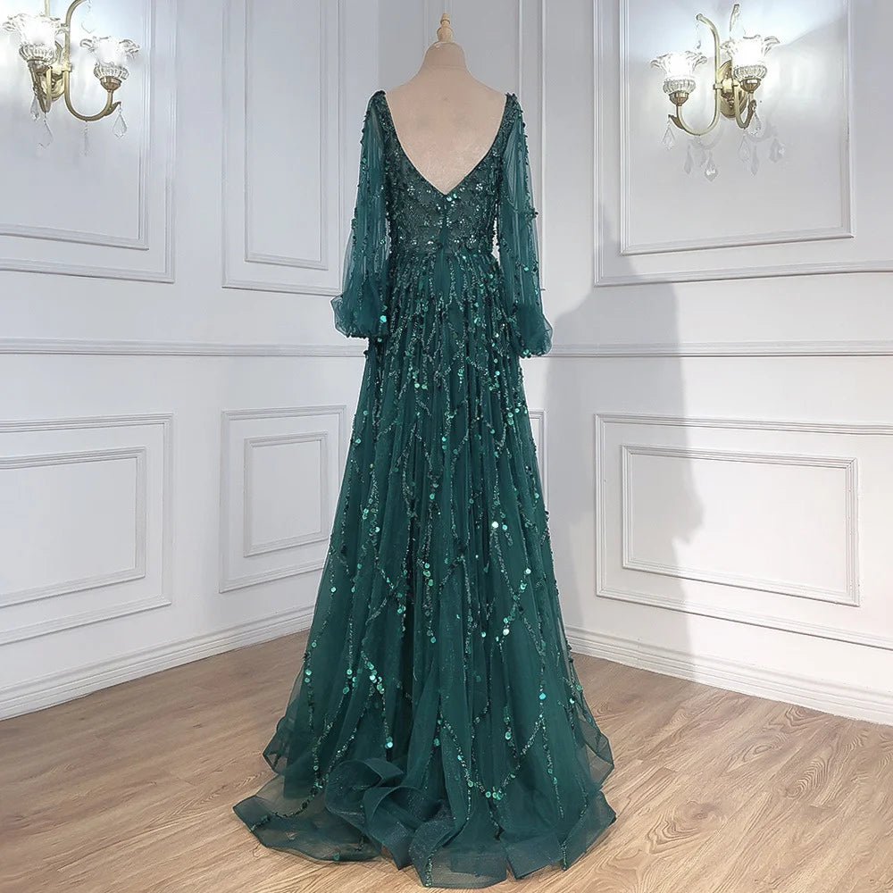 Gold Heavy Industry Beaded Luxurious Evening Dress