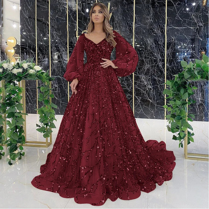 Gold Heavy Industry Beaded Luxurious Evening Dress