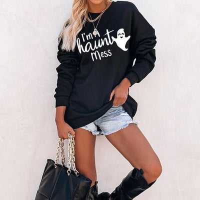 Halloween Printed Round Neck Pullover