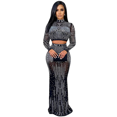 Mesh Perspective Long Sleeved Long Skirt