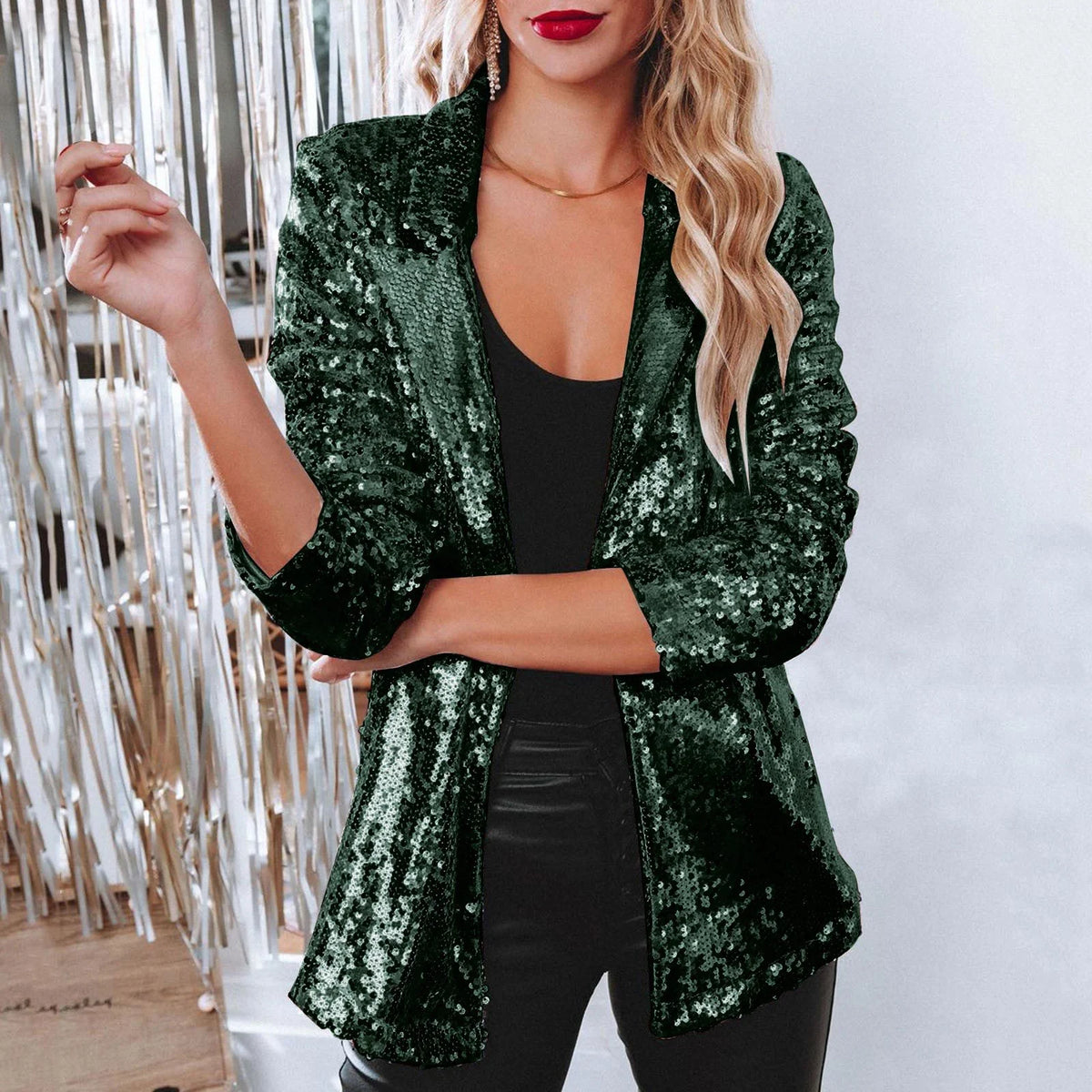 Long Sleeve Lapel Sequin Jacket