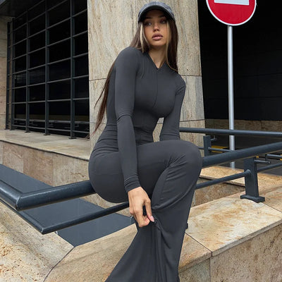 Solid Color Skinny Zipper Sports Yoga Jumpsuit