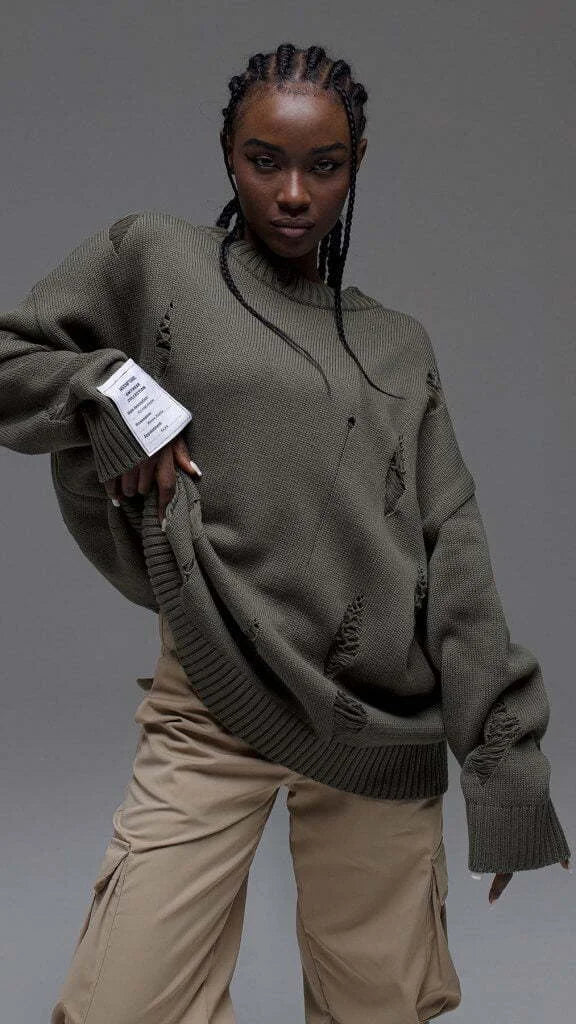 Ripped Round Neck Sweater