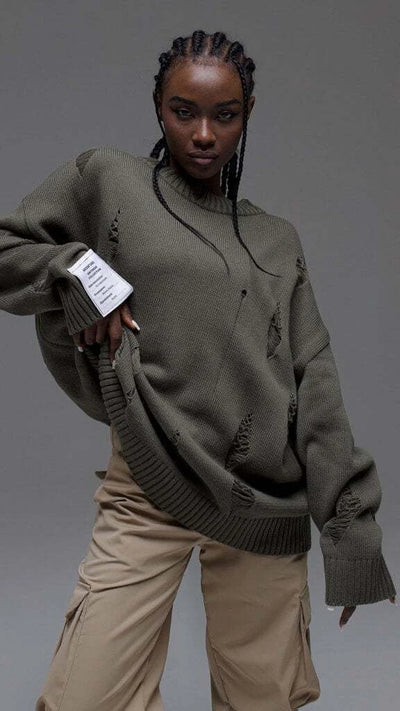 Ripped Round Neck Sweater