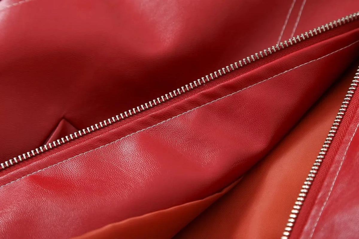 Leather Jacket with Long Sleeves and Zipper