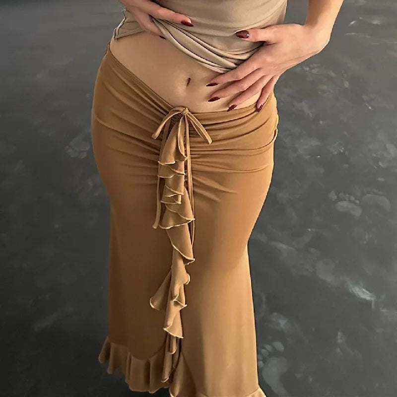 French Waist Ruffle Pleated Skirt