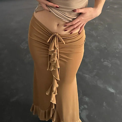 French Waist Ruffle Pleated Skirt