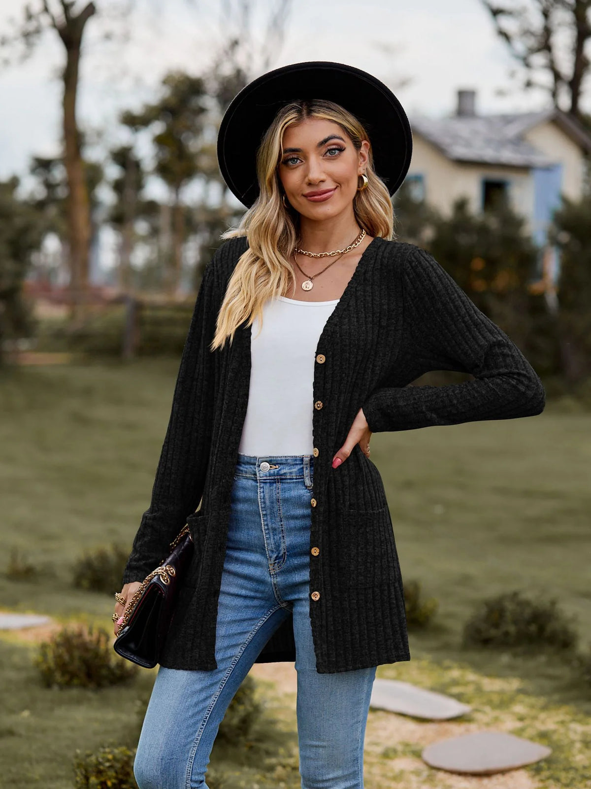 Sanded Pit Stripes Solid Color Long Sleeved Cardigan Jacket