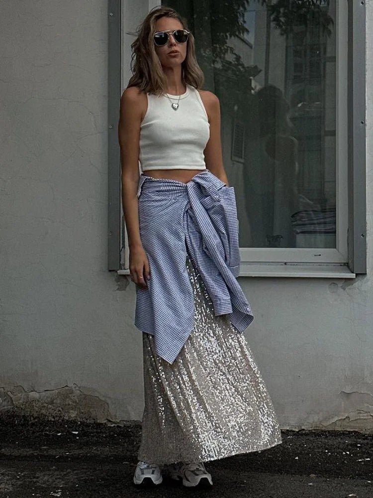 Ladies’ Street Trend Long Sexy Sequined Skirt