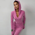 Slim Fit Hooded Athleisure Solid Color Dress