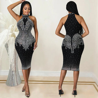 Tight Fitting Diamond Inlaid Dress