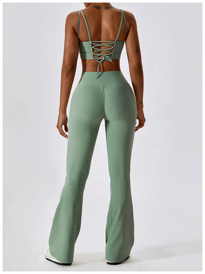 High Waist Cross Wide Leg Sports Flare Pants