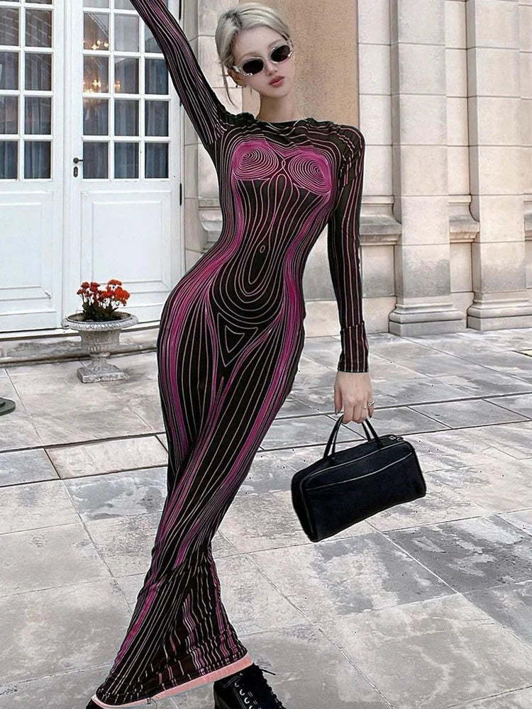 Backless Slim Round Neck Long Sleeve Dress