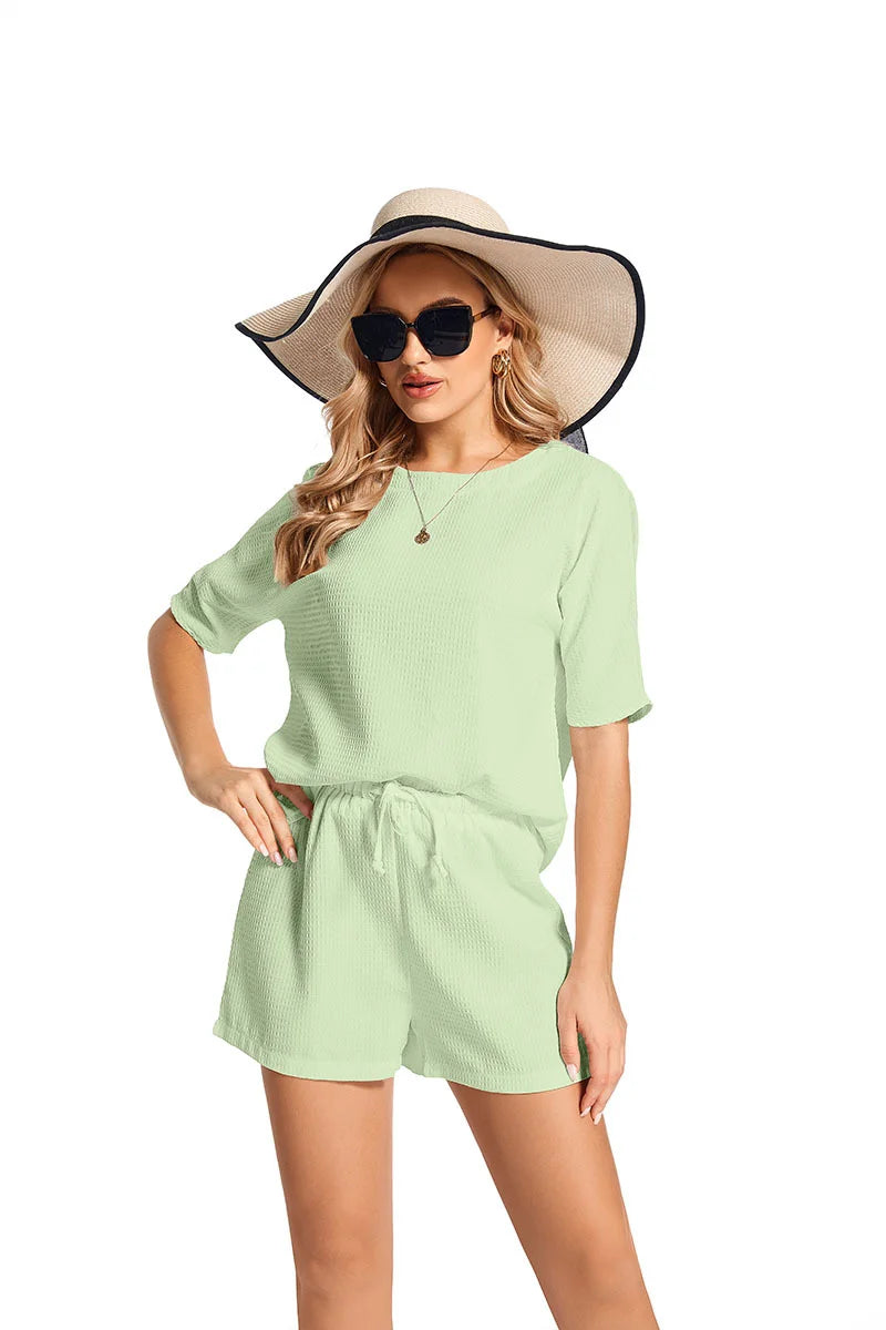 Short Sleeved Set Women’s Trendy Bat Shirt Shorts Two Piece Set