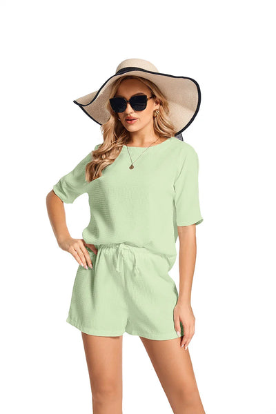 Short Sleeved Set Women’s Trendy Bat Shirt Shorts Two Piece Set