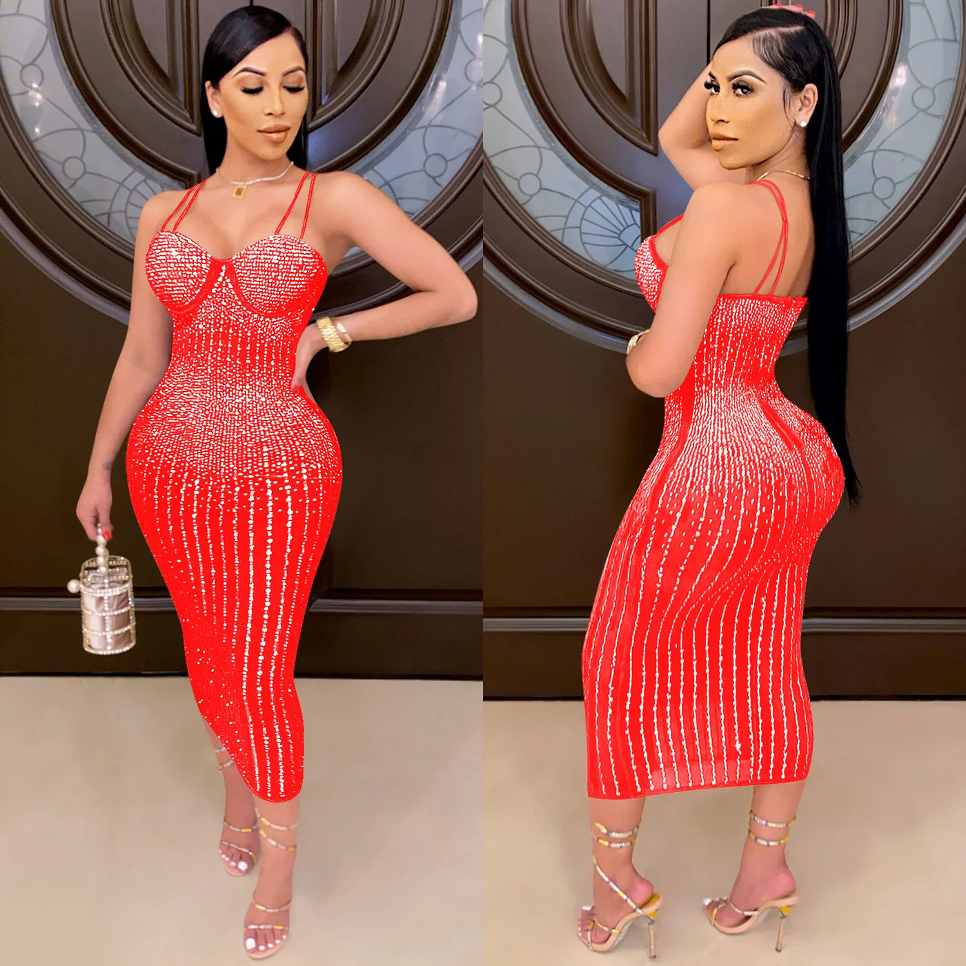 Mesh Perspective Hot Diamond Dress