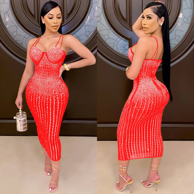 Mesh Perspective Hot Diamond Dress