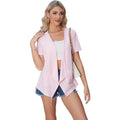 Pop Style Women’s Plain Eyelet Short Sleeved Loose Casual Pocket Cardigan