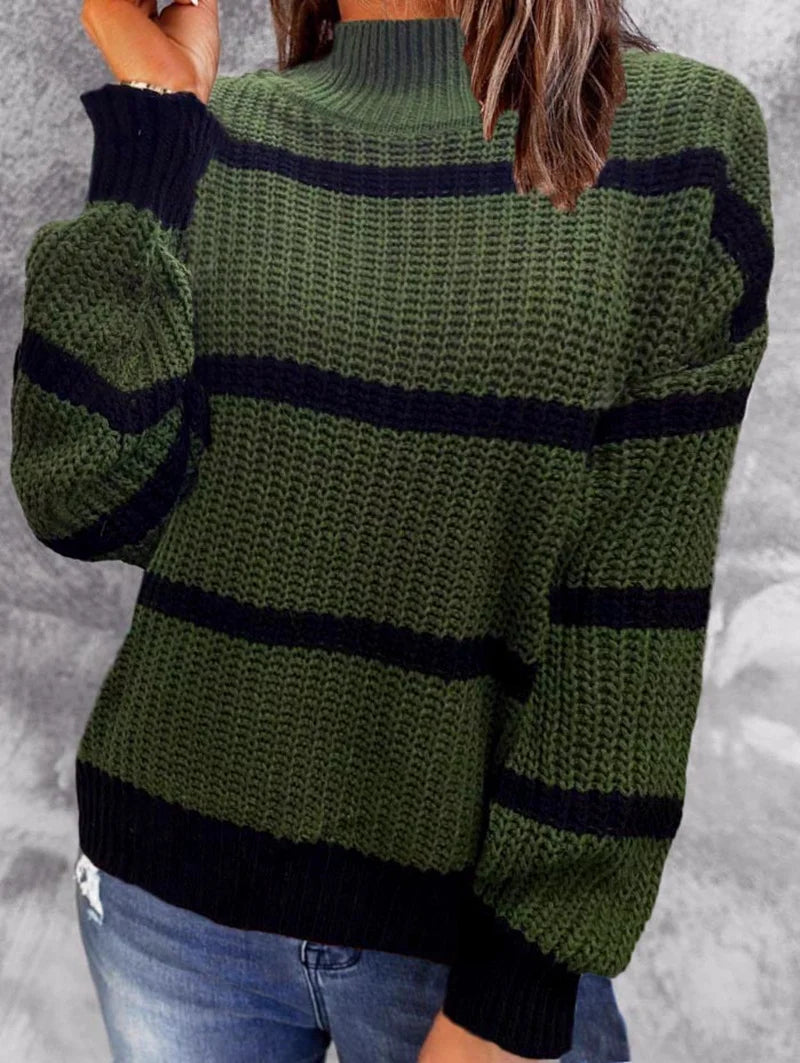Contrast Striped Sweater Knitted Pullover