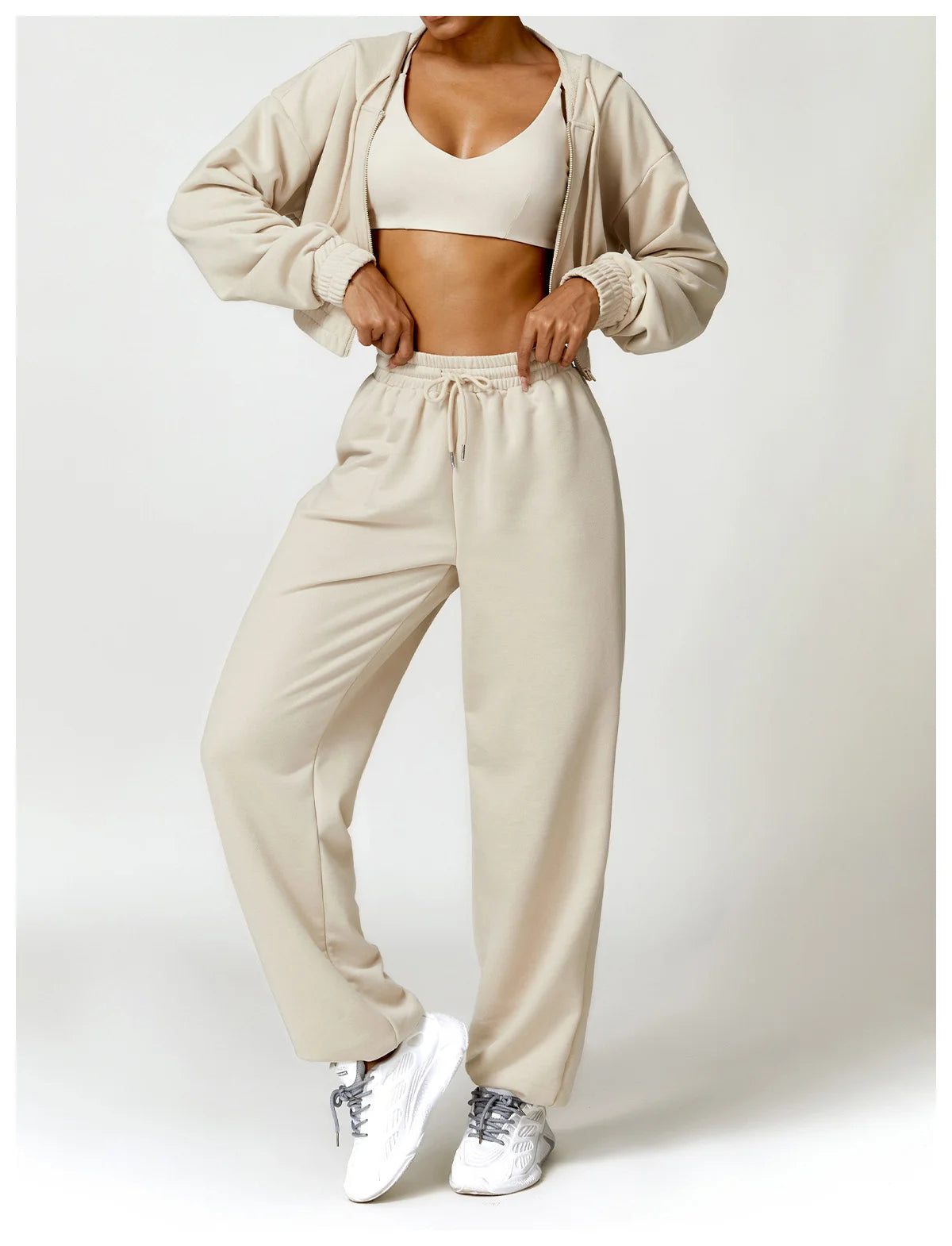 Casual Loose Long Sleeve Zipper Hooded Sweatshirt