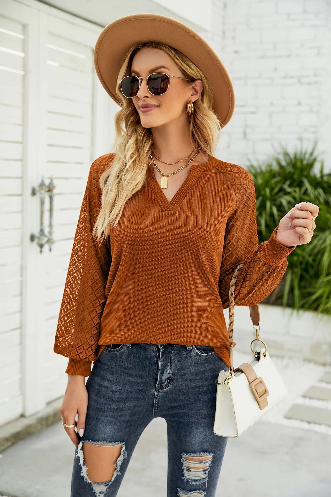 Long Sleeve V-Neck Blouse