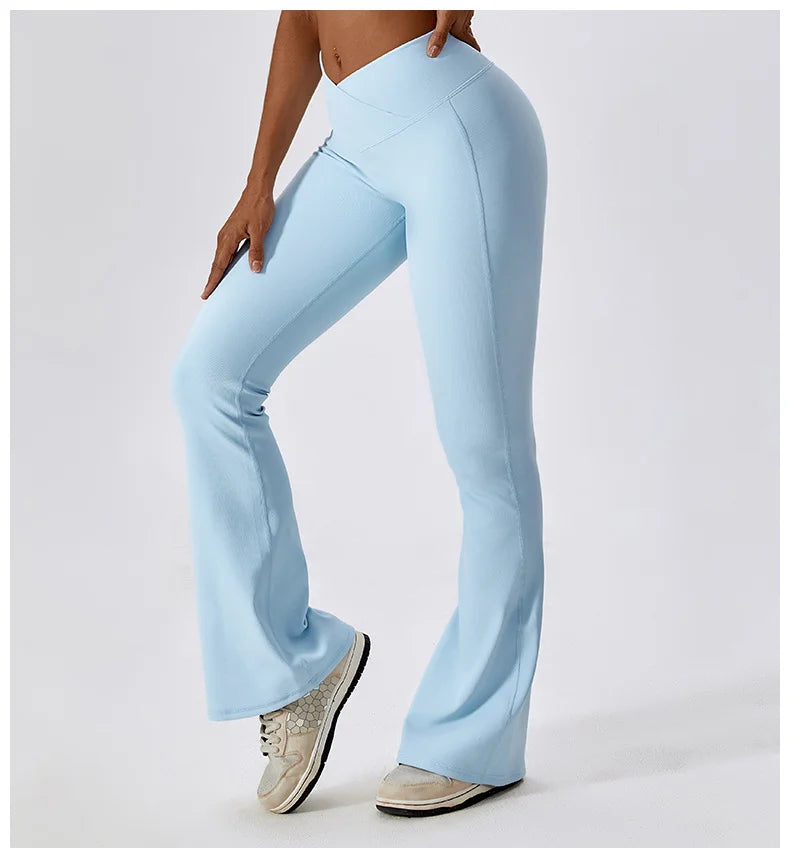 High Waist Cross Wide Leg Sports Flare Pants
