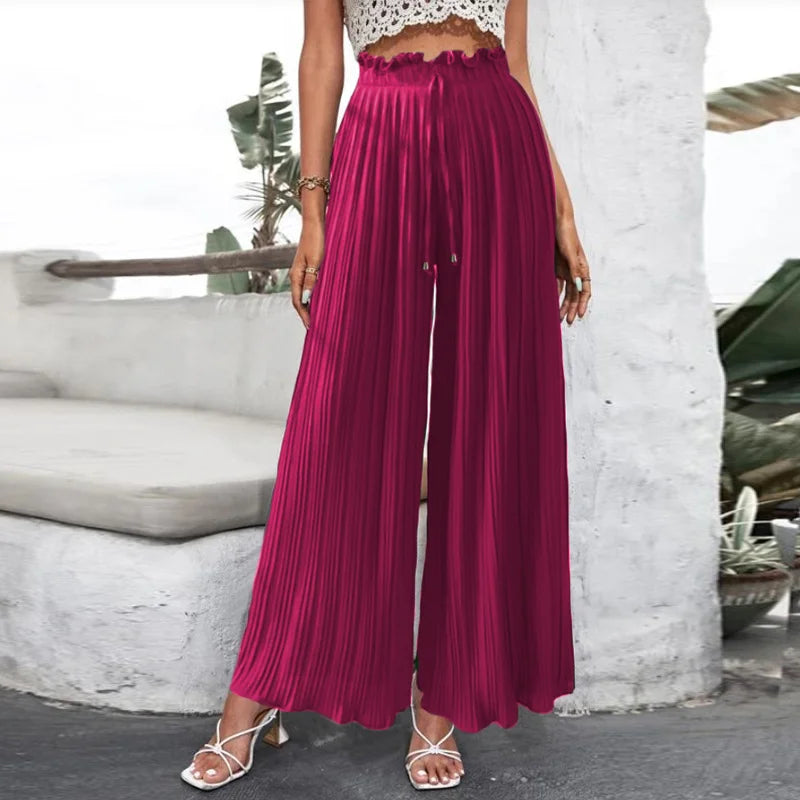 Draped Pleated Wide Leg Pants