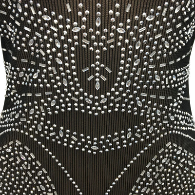 Mesh Perspective Long Sleeved Slit Long Dress