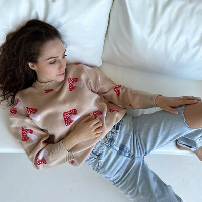 Niche Design Ins Style Mushroom Jacquard Sweater Women’s