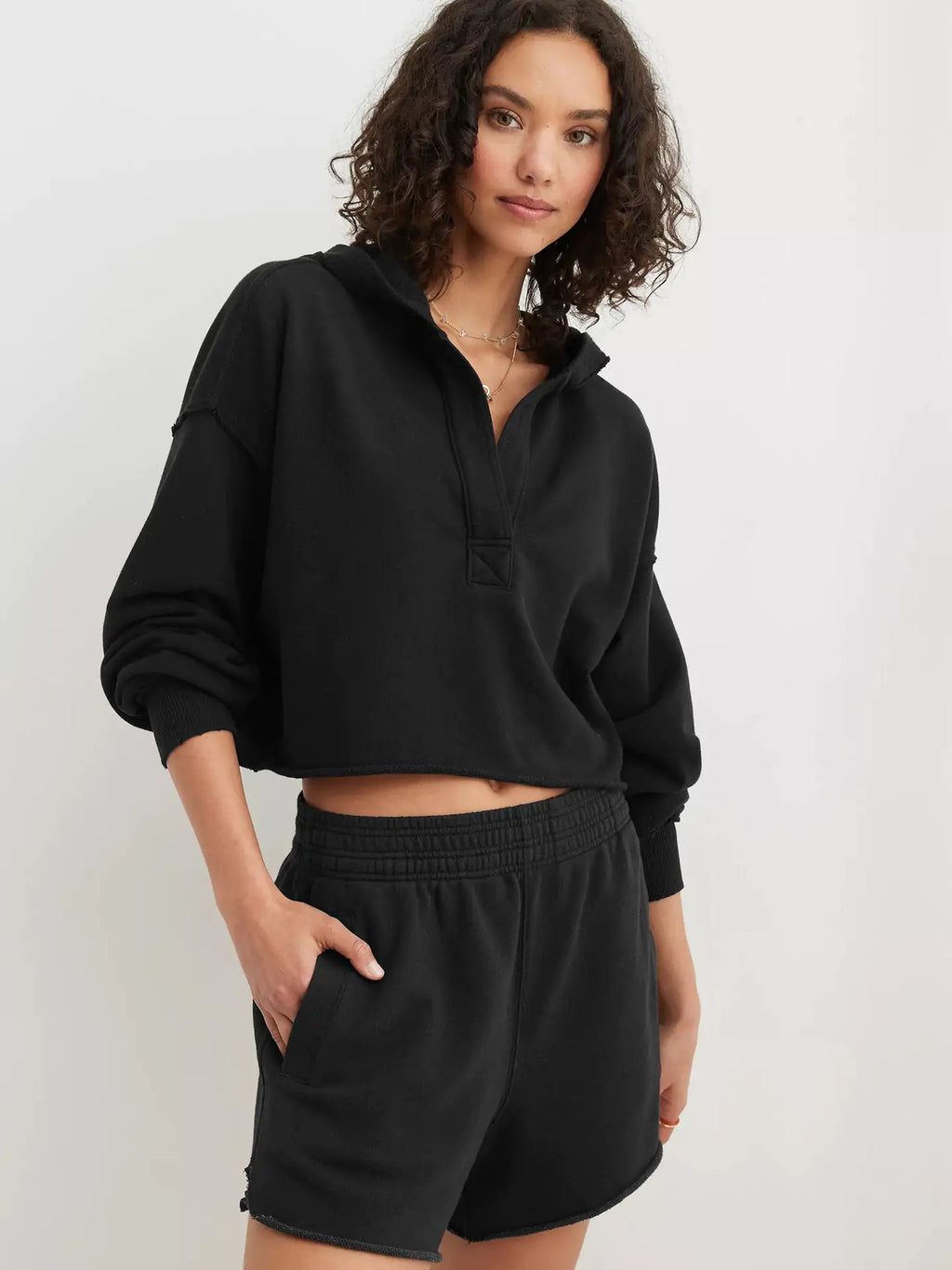 V-Neck Long Sleeve Hoodie