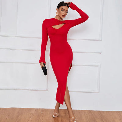 Sexy Slit Long Sleeve Dress
