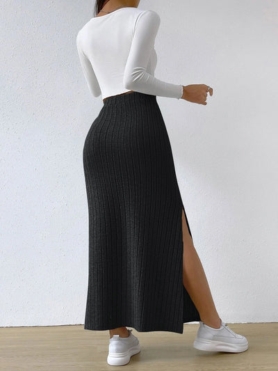 High Waisted Side Slit Slim Knit Skirt Women’s
