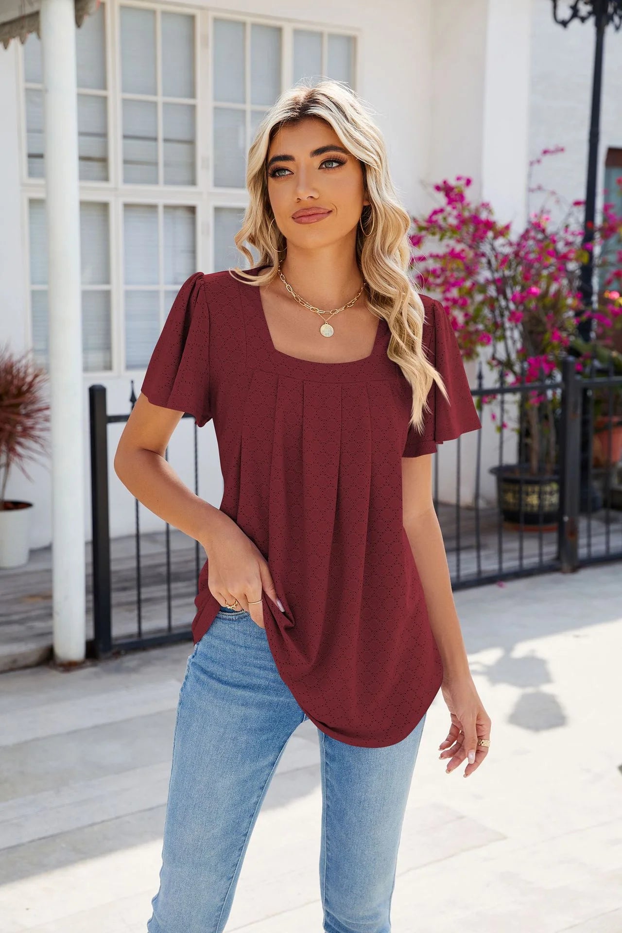 Loose Short Sleeve Wrinkled Blouse