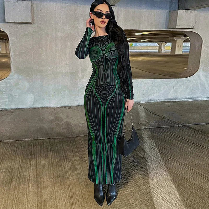 Backless Slim Round Neck Long Sleeve Dress