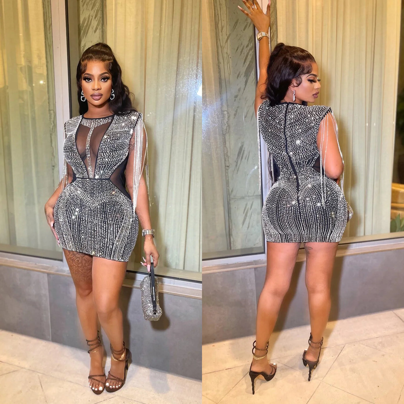 Mesh Hot Diamond Sleeveless Dress