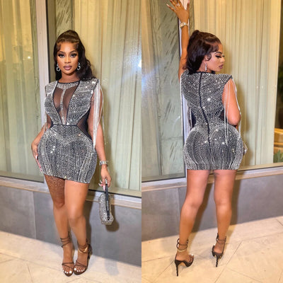 Mesh Hot Diamond Sleeveless Dress