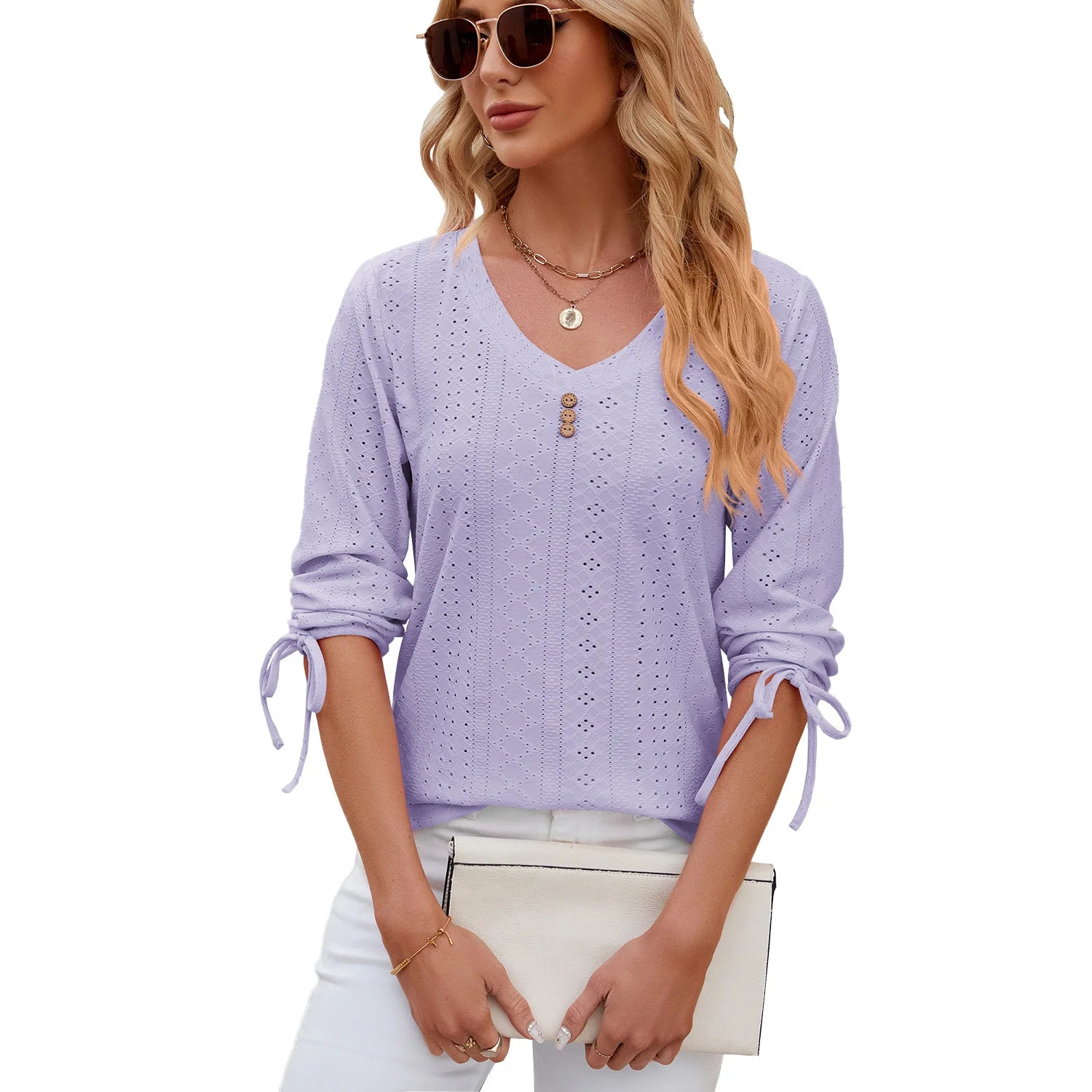 Loose Long Sleeve V Neck Blouse