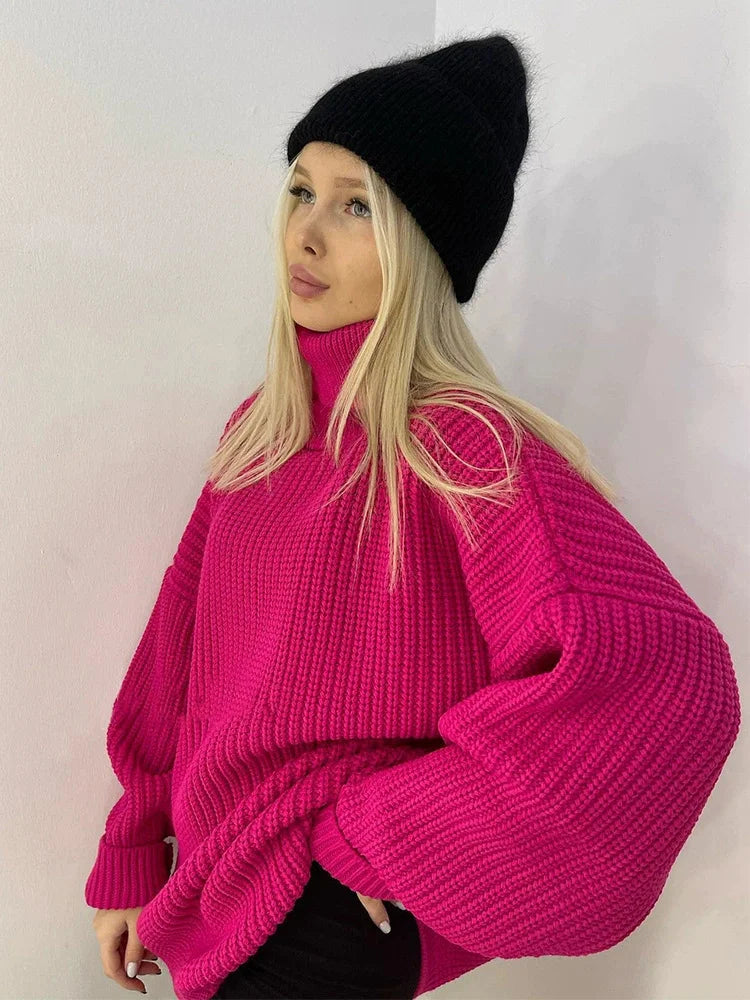 Thickened Loose High Necked Wool Large Casual Pure Color Sweater