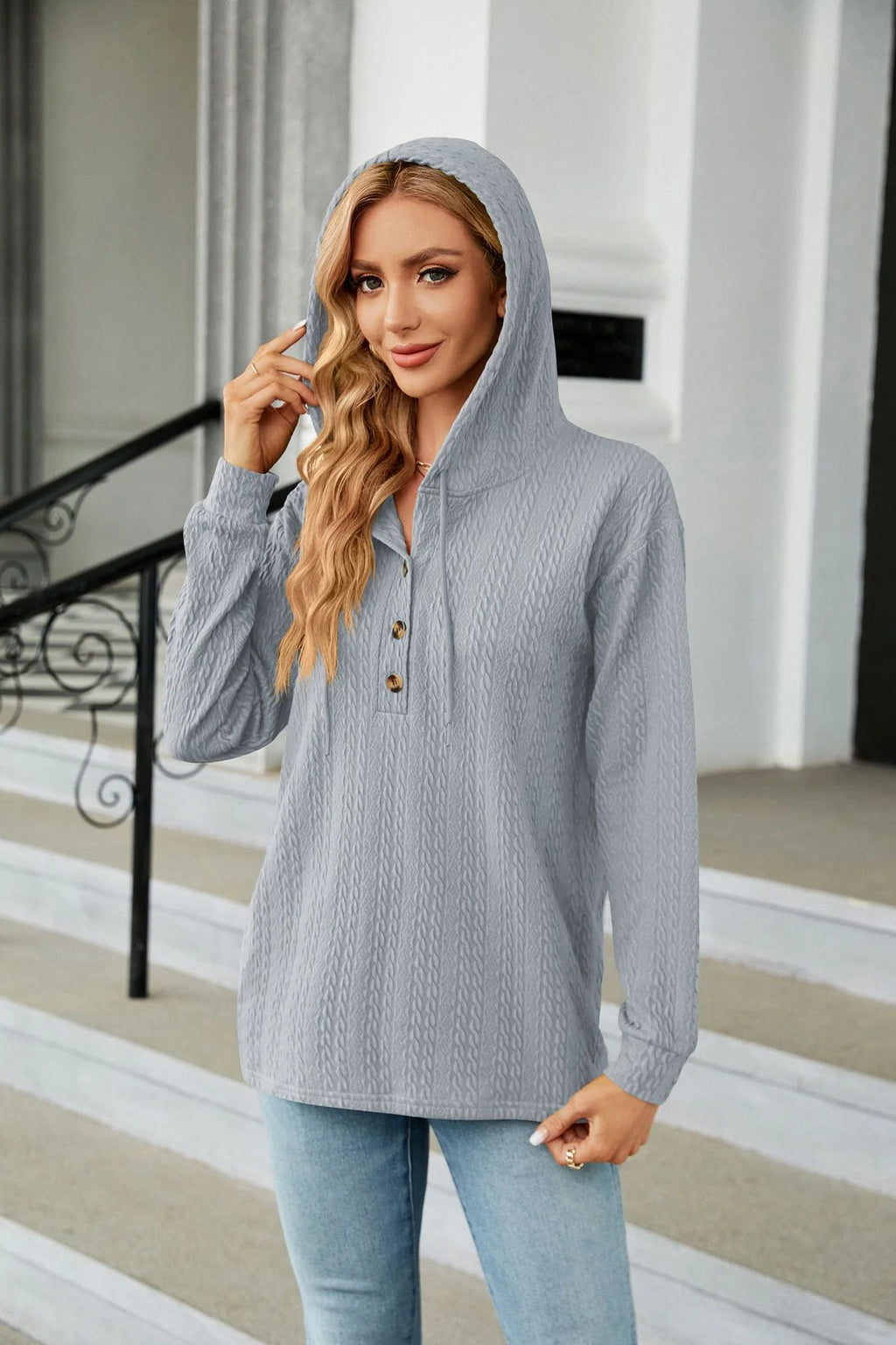 Sweater With Buttons And Hood