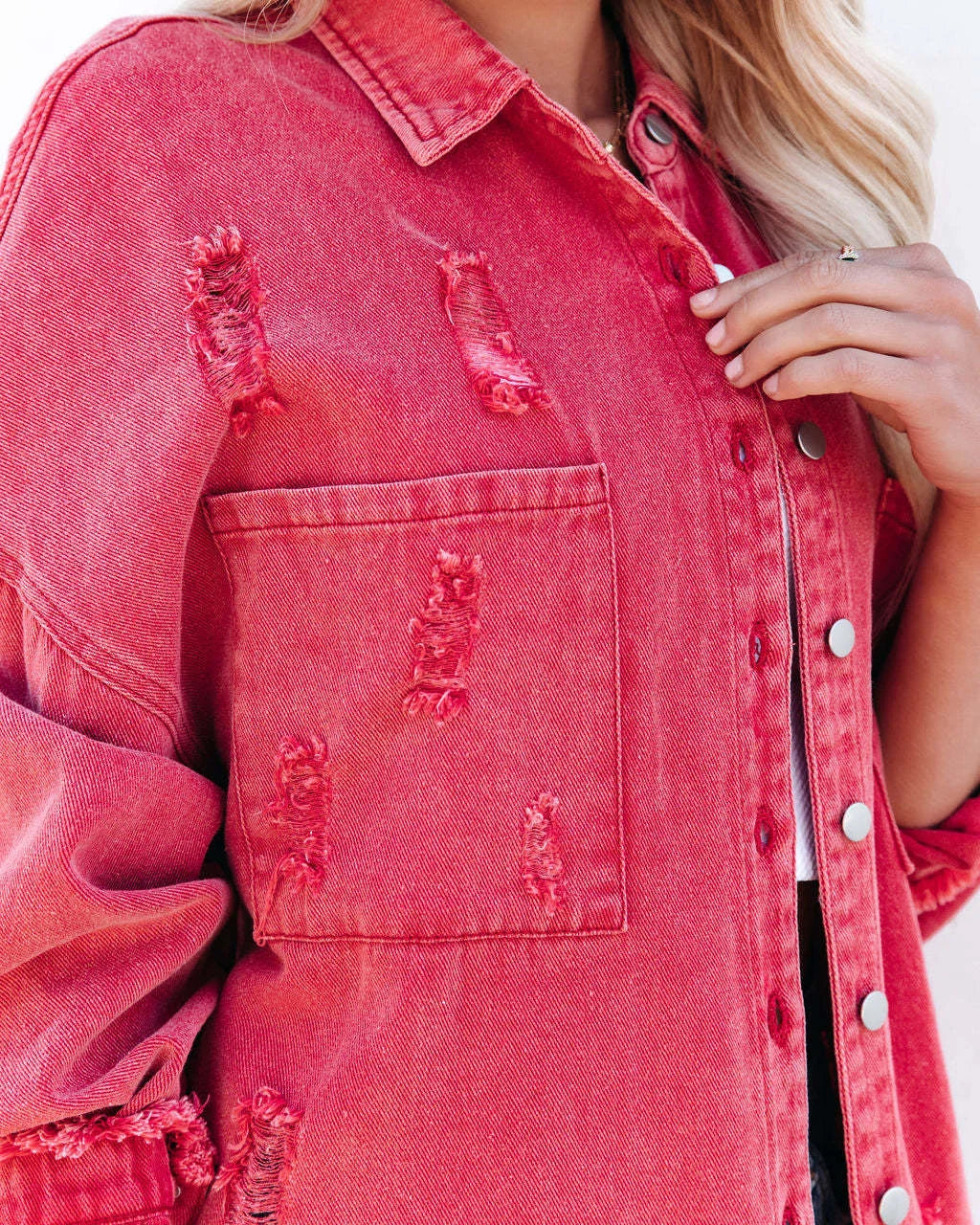 Ripped Long Sleeve Jeans Jacket with Crossed Lapel