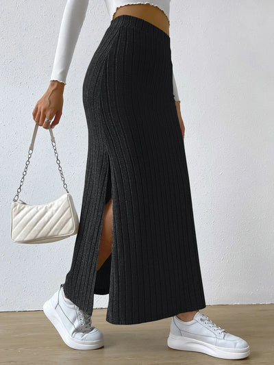 High Waisted Side Slit Slim Knit Skirt Women’s
