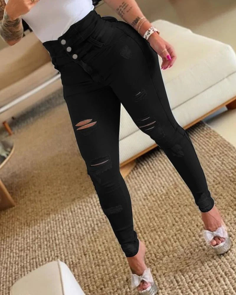 High Waisted Distressed Skinny Jeans