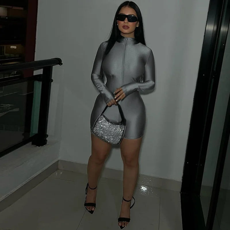 Jumpsuit Women’s Sexy Hottie Skinny Long Sleeved Jumpsuit High Neck Waist Jumpsuit