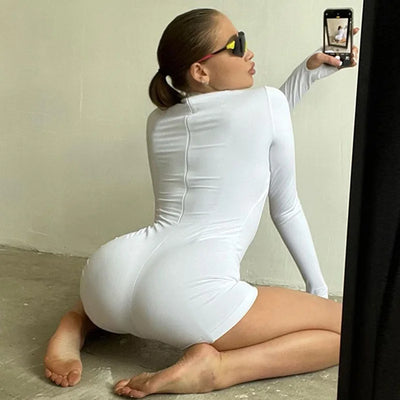 Hollow Zipper Tight Casual Jumpsuit