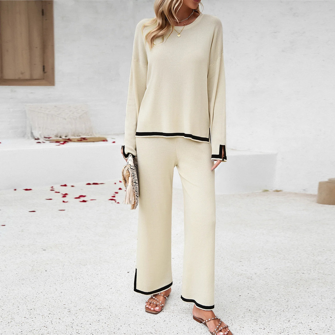 Women’s Temperament Casual Solid Color Knitted Long Sleeved Suit
